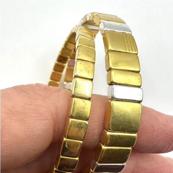 Madewell Stretch Bracelet Set of 2 Gold tone Square Beads Casual Jewelry Preppy - Picture 3 of 8